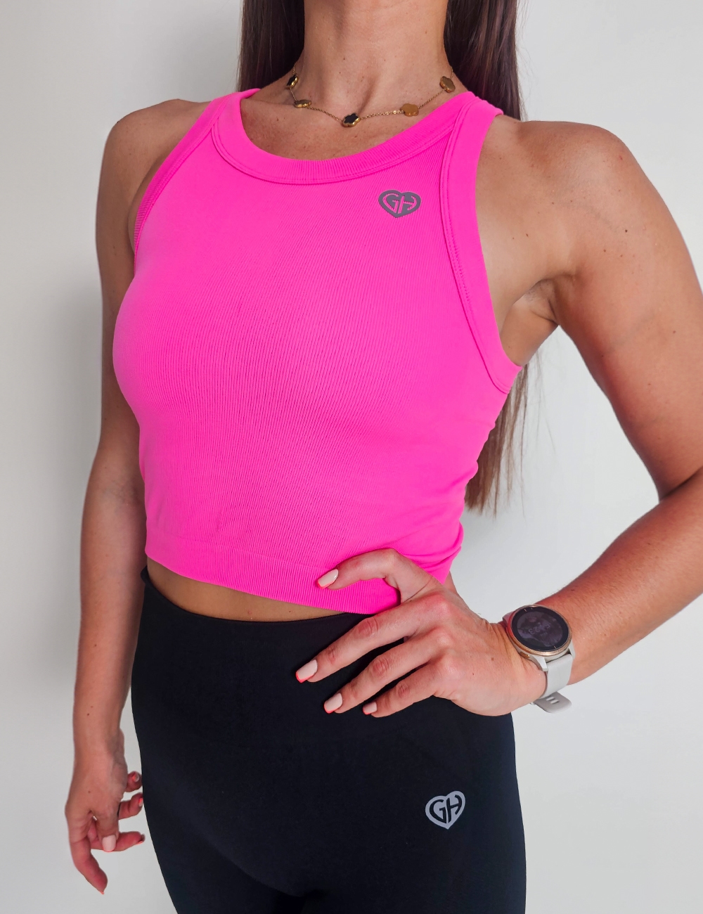 Crop Top bezszwowy Power Top Neon Róż - Gymhero