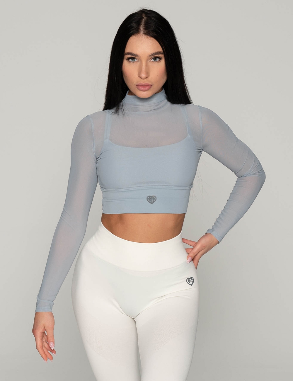 Crop Top Autumn Sleeve Baby Blue  - Gymhero